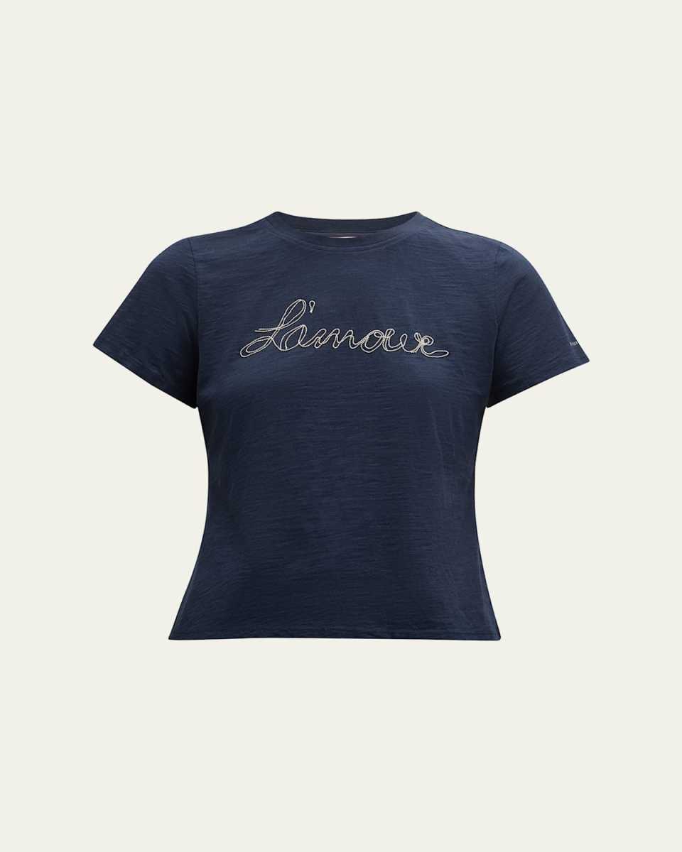 L'amour Silver Chain Embroidered Shrunken T-Shirt